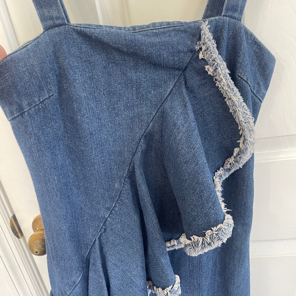 Blue Denim Ruffle Dress - Picture 2 of 9